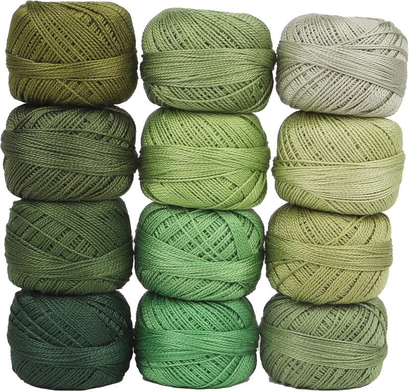 AMOHilos Size 8 Double Mercerized Egyptian Long Staple Cotton Pearl Thread 12 Gradient Colors per Box 5 Grams Ball Rainbow Color Embroidery Thread for Crochet Cross Stitch Hand Embroidery (12L) - Image 1